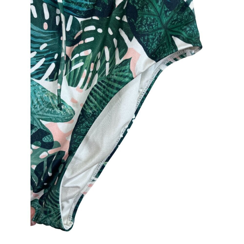 Pacsun Swimsuit L Green Tropical Palm Leaf Floral Resort Beach Feminine Boho 90s - Picture 6 of 15